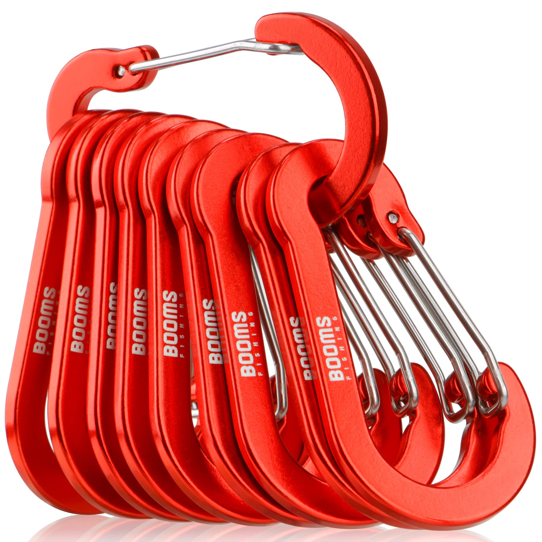 Booms Fishing CC5 Multi-Use Carabiner Clips, 10 Pack 2.7" Small Caribeener Clips, Mini Keychain Aluminum Caribeaner Clip