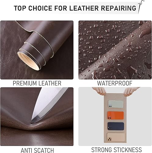 Miniatura 23 de 2 parches de reparación de cuero para muebles, parches de reparación de cuero autoadhesivo de 8.3 x 11 pulgadas, para sofá, cinta de parche