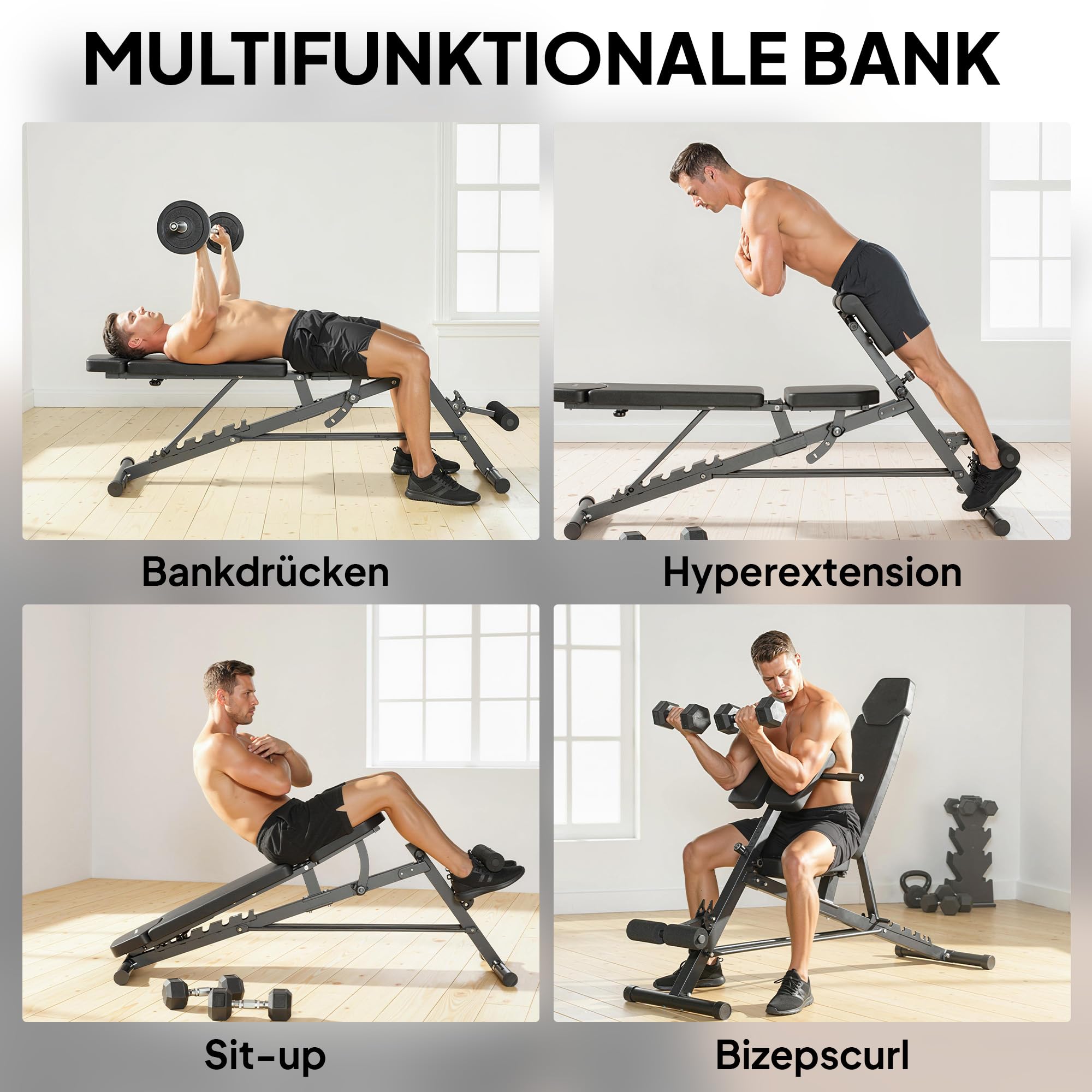 SPORTNOW Hantelbank Verstellbar 4 in 1 Trainingsbank mit Beinstrecker