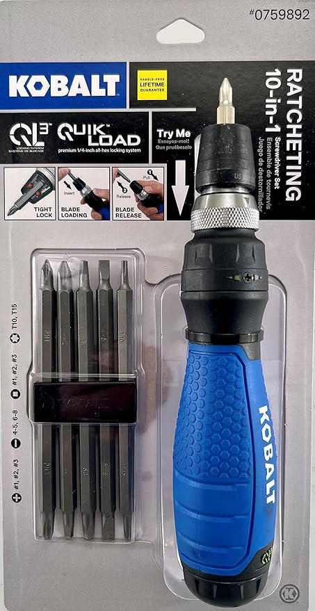 Kobalt Kobalt Ql3 Quick Load 10-In-1 Ratcheting Screwdriver, 7.5