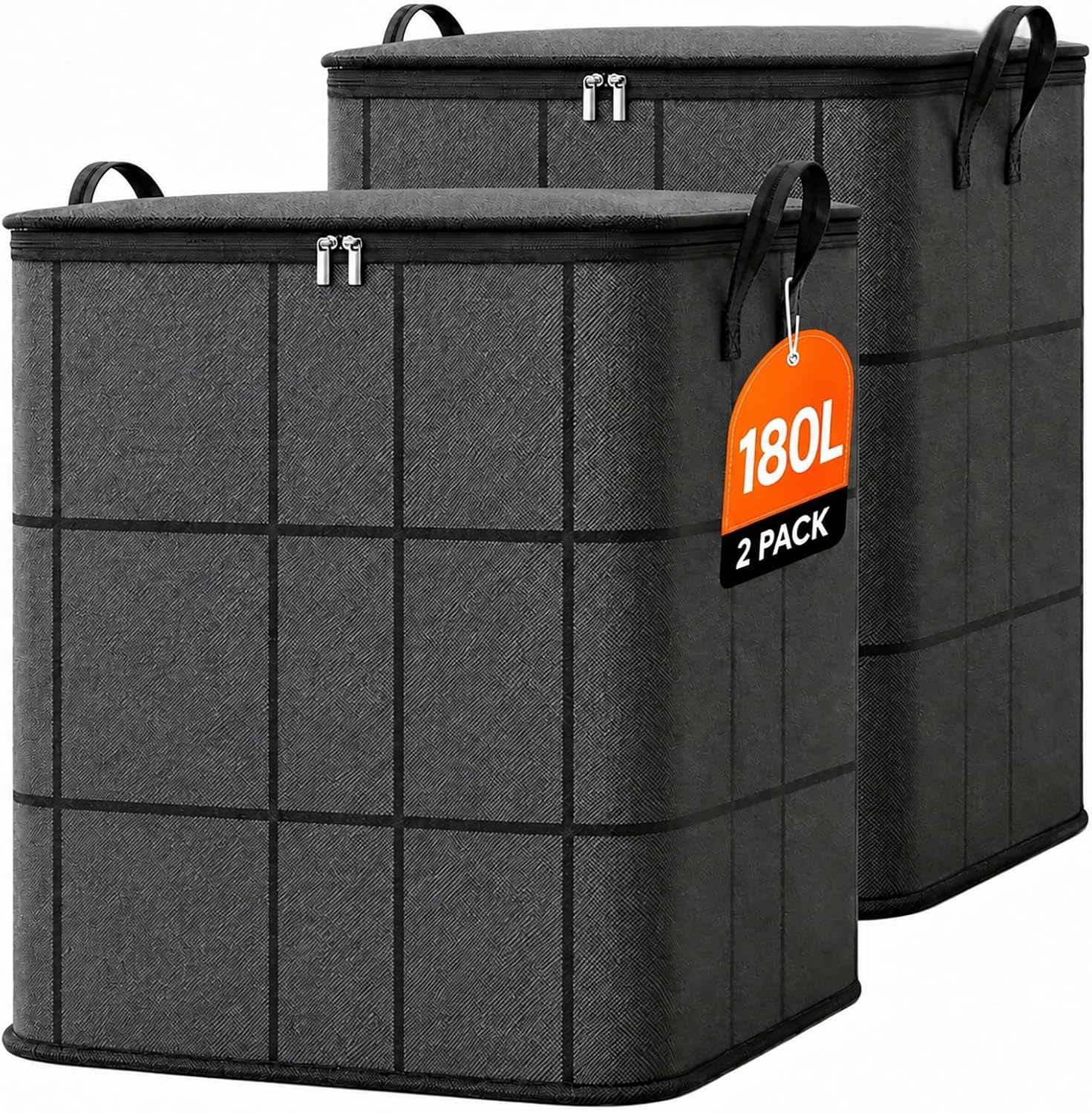 2 Pack 180L Thickened XXL Foldable Storage Bag with Reinforced Handles，Large Capacity Zippered Fabric Organizer for Bedding & Clothes, Foldable Blanket Bag with Reinforced Handles