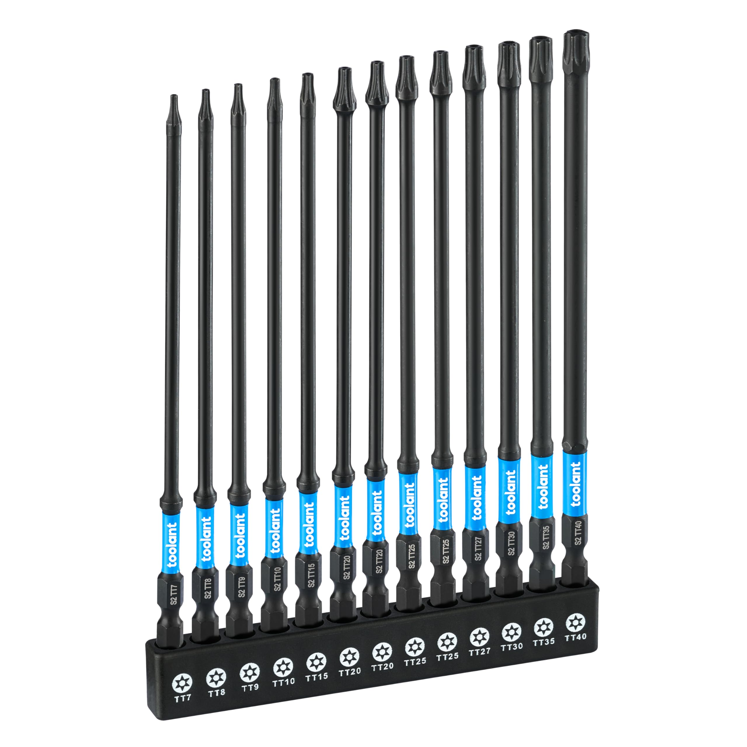 Toolant 6" Impact Long Torx Bit Set 13pcs (TT7-TT40), 1/4 Hex-Shank S2 Steel Security Torx with CNC Machined Tips