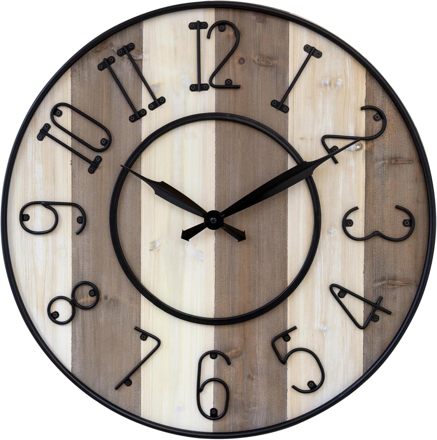 Large Farmhouse Wall Clocks for Living Room Decor,Oversized Roman Vintage Wall Clock, Natural Wood Grain&Steel Non Ticking; Rustic Style Wall Clock for Wall Decor (Oxford)