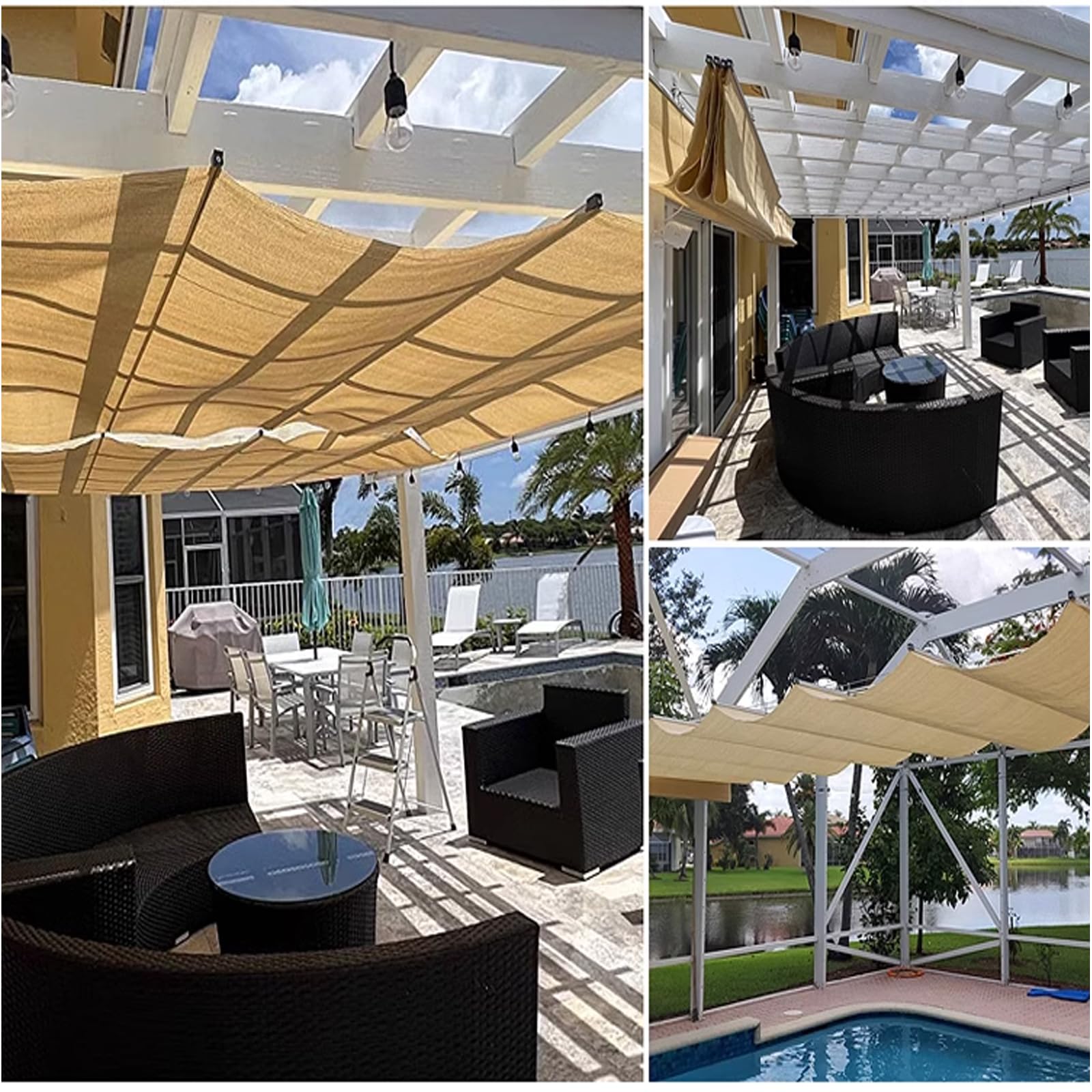 Ombra a Onda Vela a Forma di U,Vele Tendalino a Onda Beige per Patio,Copertura Pergola di Ricambio,Retrattile Onda Pergolato a Tettoia Appendere,Tenda da Sole per Esterno (1x4m/3.3x13ft)