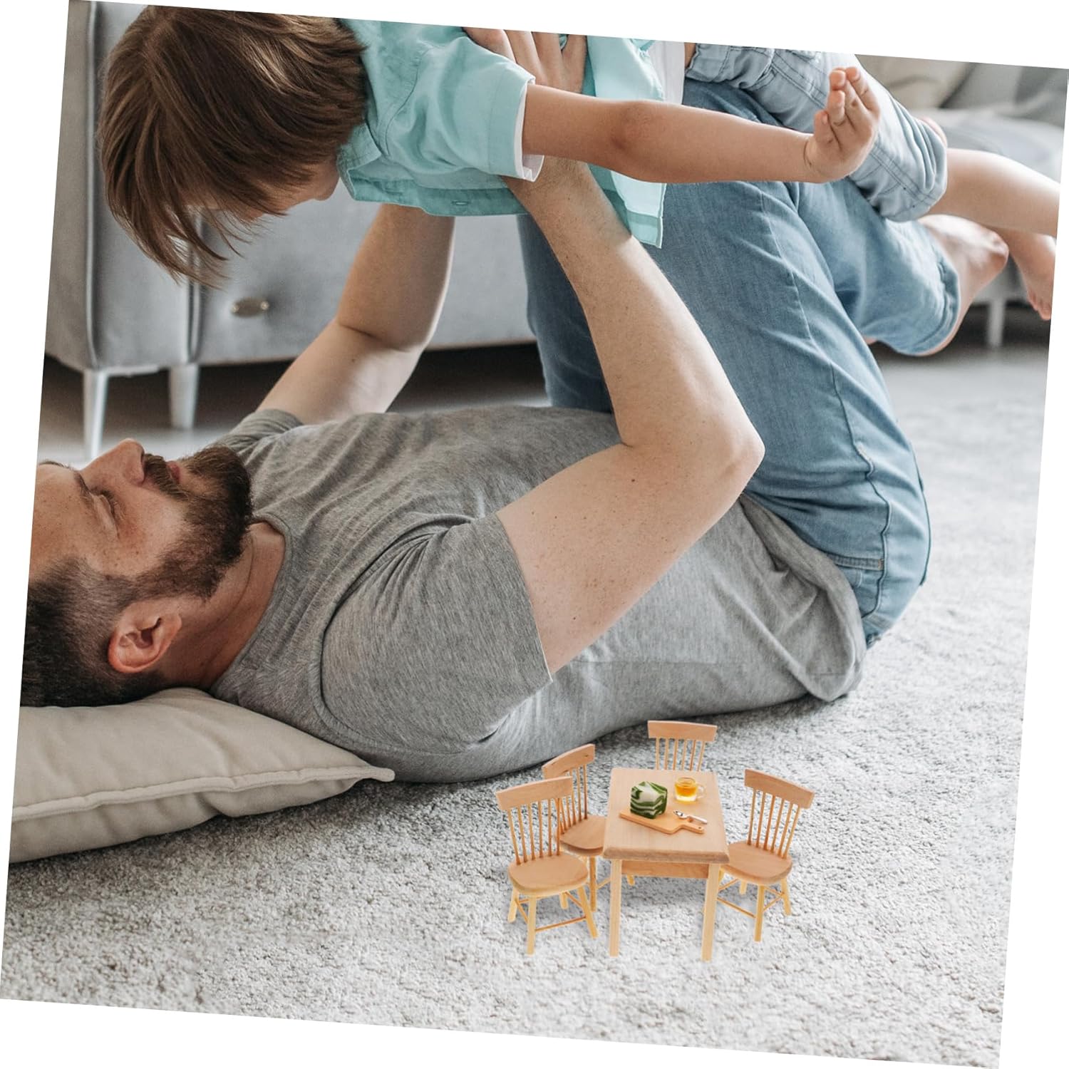 BESPORTBLE 1 Set Miniature Dining Table with Tiny Chair and Food Model Doll House Furniture for Creative Decoration Vintage Design for Photography and Micro Landscape Displays