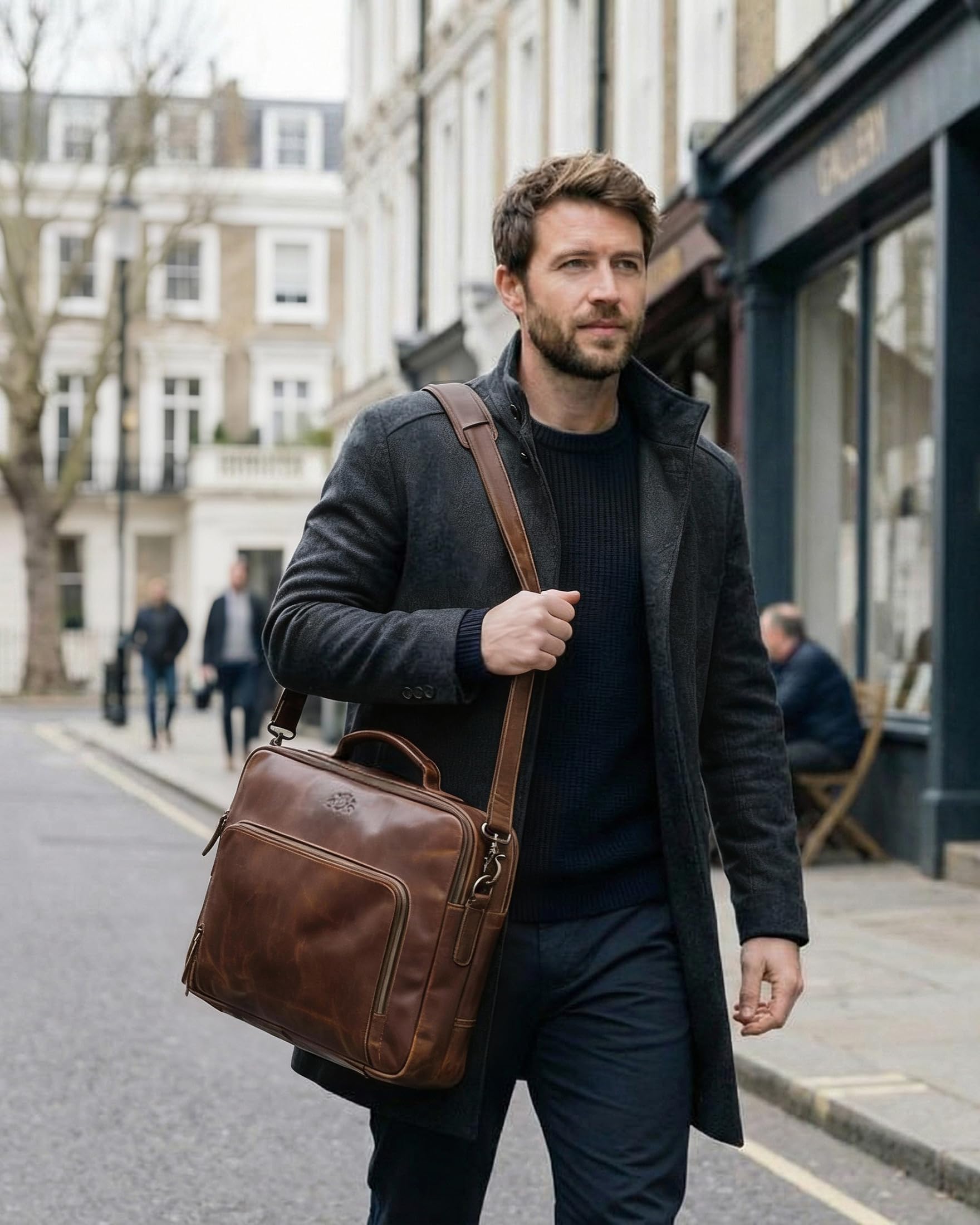 SID & VAIN große Laptoptasche mit Frontfach echt Leder - 15 bis 17 Zoll Laptop Business-Tasche SIMON XL - Umhängetasche Aktentasche extra Laptop-Hülle - Herren Damen braun handgefertigt