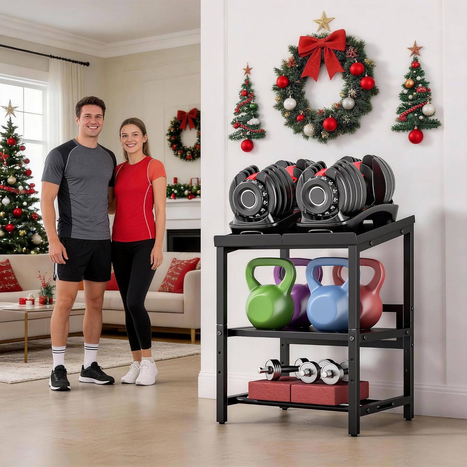 Adjustable Dumbbell Weight Rack Heavy Duty, 3 Tier Adjustable Dumbbell Stand 660LB Loading, Commercial Kettlebell Storage with Non-Slip Padded, Metal Kettlebell Stand for Home Gym Garage(Rack Only)