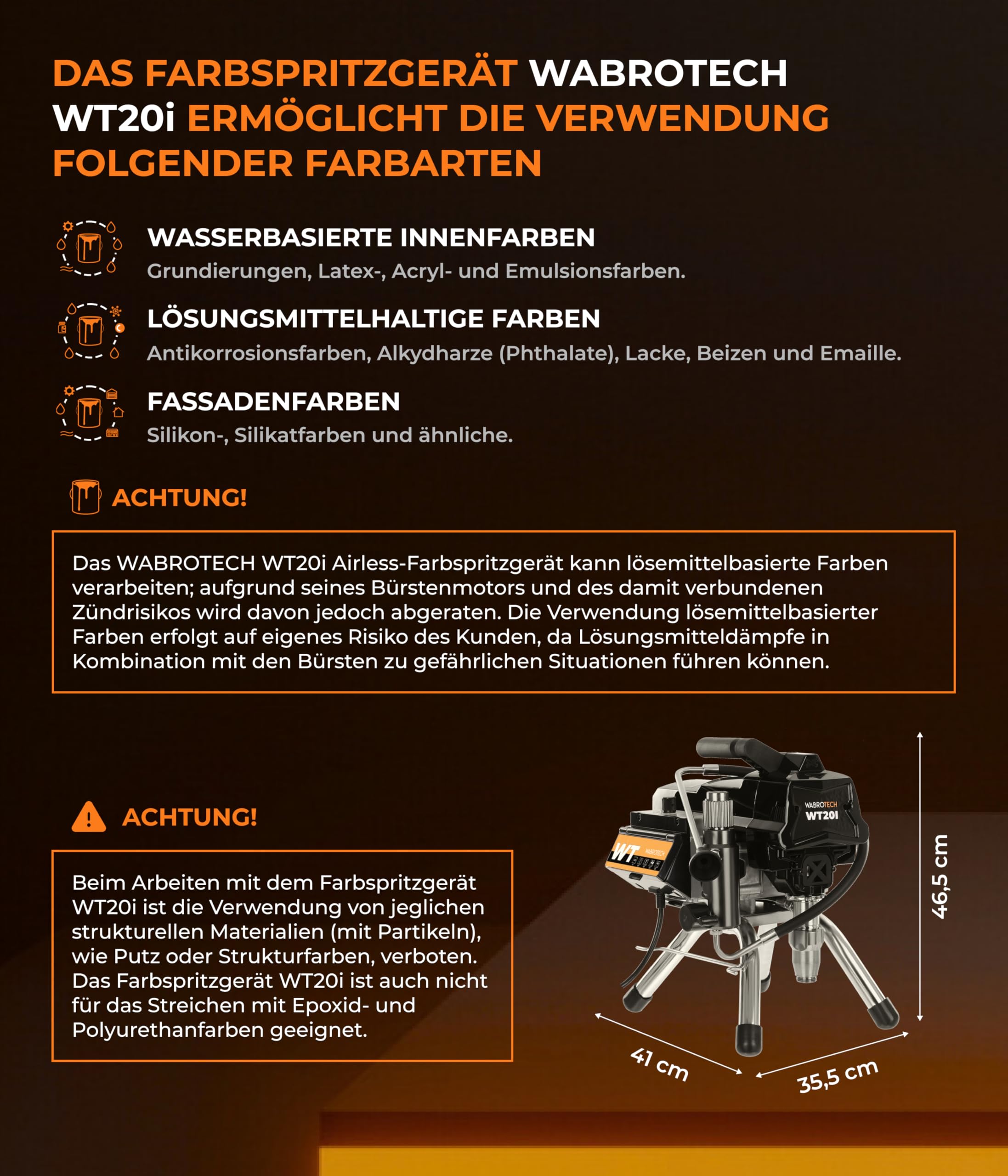 WT20i Farbsprühsystem Wandfarbe 1100 W - 210 Bar Hochdruck Airless Farbsprühgerät - Airless Spritzgerät 2 L/min - Farbspritzgerät 30000 m2/J - Lackierpistole mit Schlauch 15 m - 1/4"