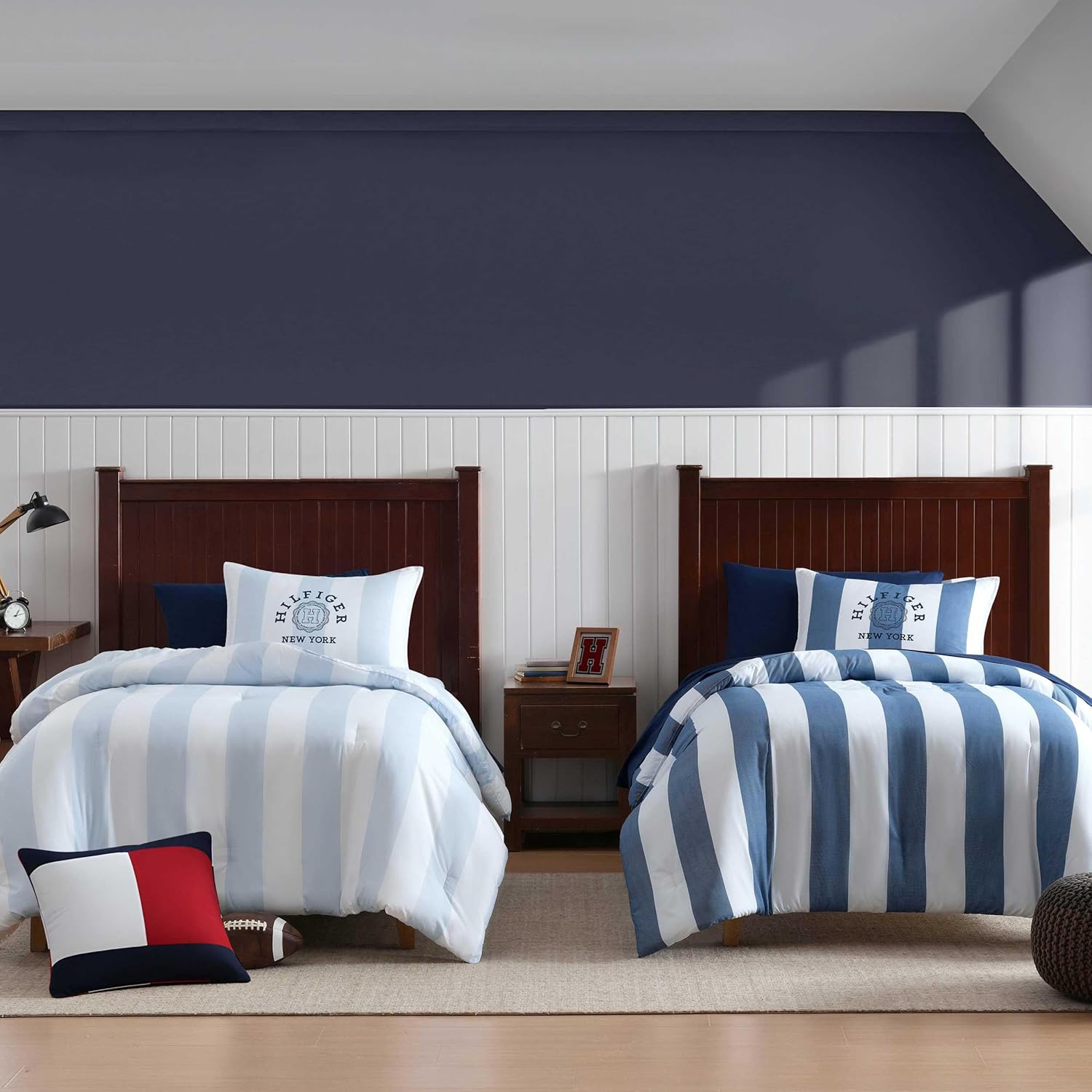 Tommy Hilfiger - Queen Comforter Set, Soft & Reversible Coastal Bedding for Year Round Comfort, 3 Piece Bed Set with Matching Pillowcases (Berkeley Stripe Light Blue)