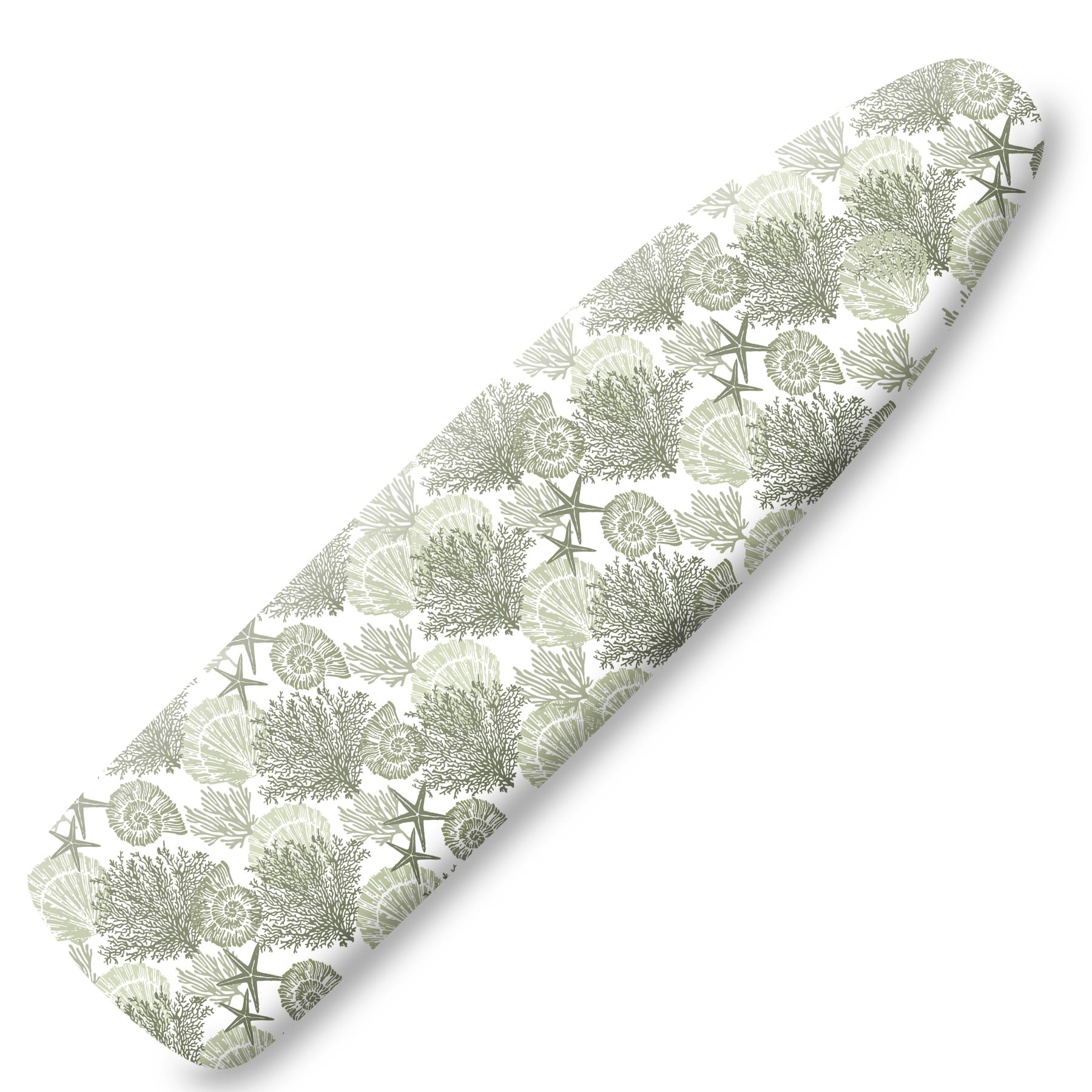 Funda y almohadilla extra gruesa para tabla de planchar, diseño de estrella de mar de coral de verano de 15 x 54 pulgadas, resiste quemaduras y manchas, bordes elásticos, concha costera, verde
