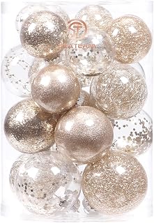 Sea Team 25-Pack Assorted Clear Christmas Ball Ornaments, Champagne | Multi-Size Shatterproof Plastic Bauble Set, Ribbons Included, Hanging Decorations for Christmas Tree, Wreath, Garland