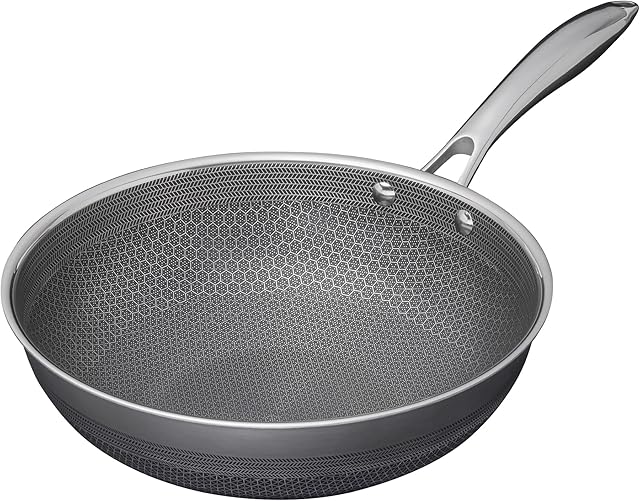 HexClad 25 cm Hybrid Stainless Steel Wok Pan with Stay-Cool Handle - PFOA Free, Oven Safe, Works with Induction, Ceramic, Non-Stick, Electric, and Gas Cooktops