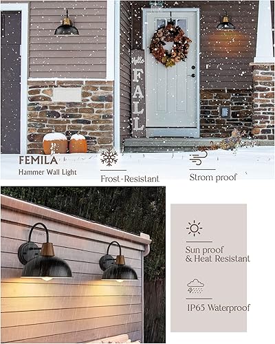 Miniatura 7 de FEMILA Paquete de 2 luces de granero para exteriores moderna lámpara de cuello de cisne para exteriores lámpara de porche con pantalla de metal