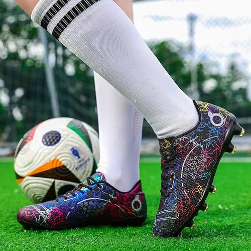 Miniatura 7 de Zapatos de fútbol para niños, zapatos de fútbol para suelo firme, tenis atléticos para niñas, para exteriores, césped y fútbol para niños pequeños y