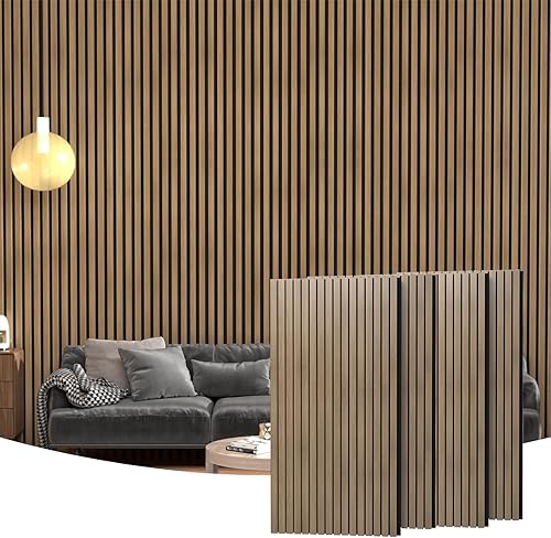 Paquete de 4 paneles acústicos de madera para pared y techo (47.2 x 23.6 pulgadas), elegantes paneles de listones insonorizados con acabado de