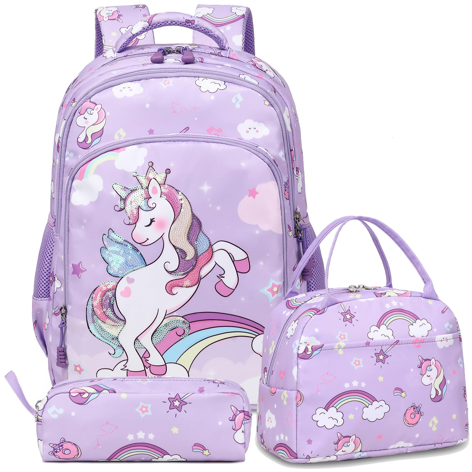 Kimwadalh Mochila Unicornio Niñas Primaria Mochila Escolar para Niñas 3 en 1 Juego de Bolsas Escolares Mochilas Infantiles Niñas Unicornio
