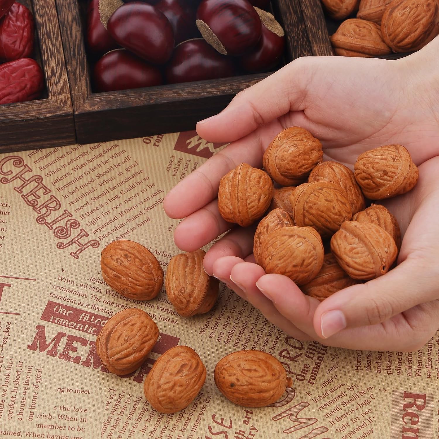 Gresorth 40pcs Artificial Walnut Fake Lifelike Decoration Realistic Simulation Model Vivid Nut Display DIY Craft Photography Prop