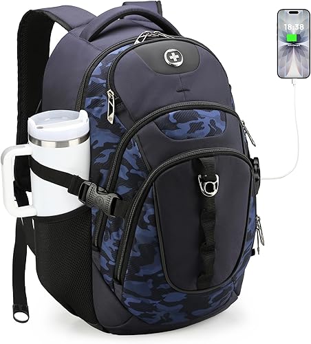 swissdigital Mochila para portátil de viaje de negocios, para hombre y mujer, con puerto de carga USB inteligente, compatible con portátiles de 15.6