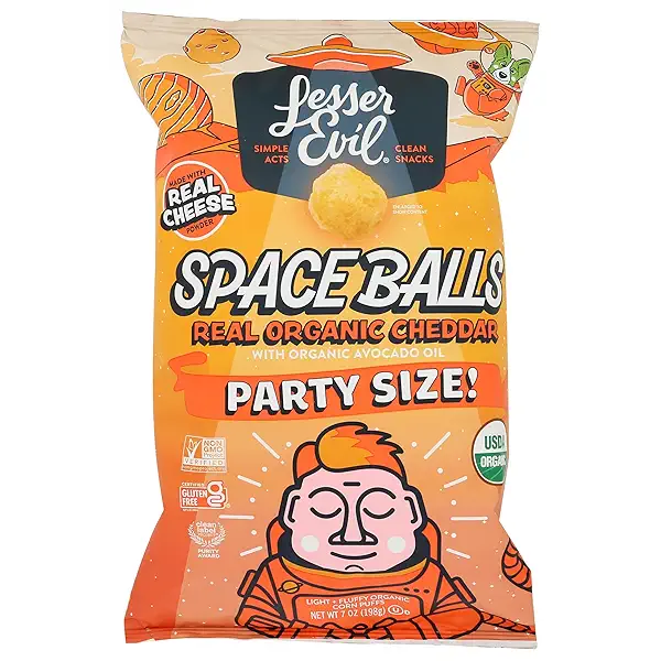 LesserEvil, Organic Real Cheddar Space Ball Puffs Party Size, 7 Ounce 1