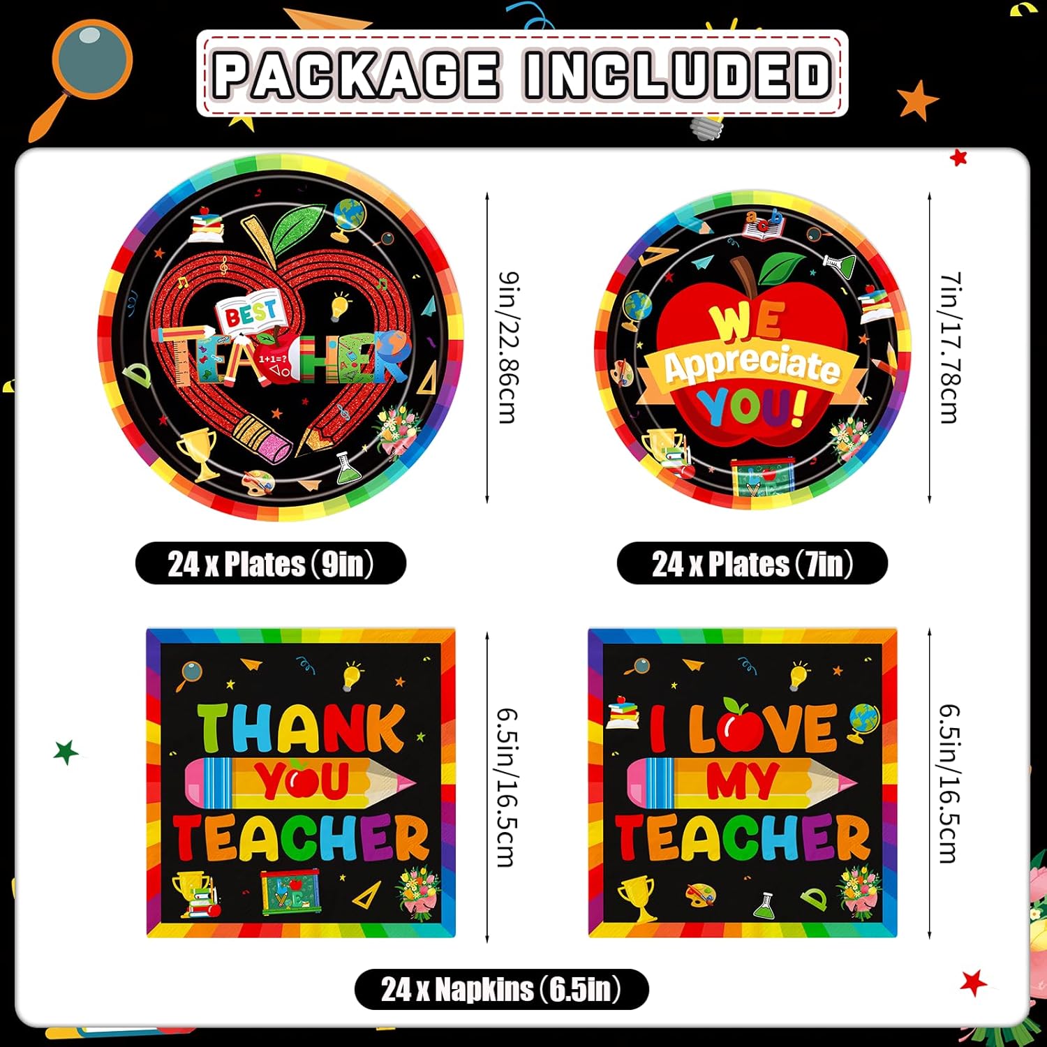 185Pcs Teacher Appreciation Party Supplies Teacher Appreciation Decorations Teacher Appreciation Banner Thank You Teachers Tableware (black red)