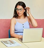Vista 4 de FEISEDY - Gafas con bloqueo de luz azul para computadora, para mujer y hombre, marco Cateye TR90 B2772