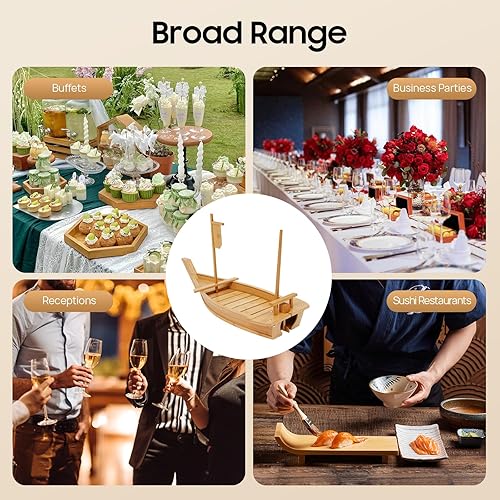 Miniatura 6 de Bandeja para barco de sushi de 31.5 pulgadas, bandeja de mariscos, bandeja de aperitivos, plato para servir comida para restaurante, servicio