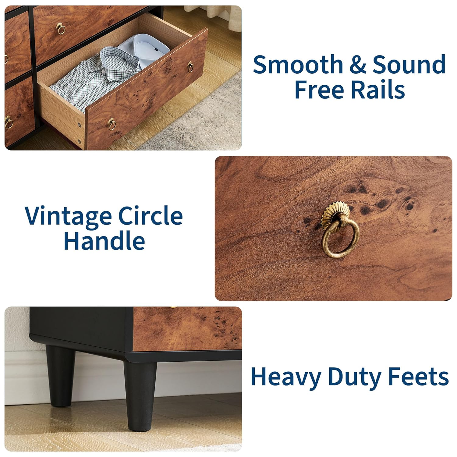 IDEALHOUSE 6 Drawers Dresser for Bedroom, 47" Wide Modern Chest of Drawers with Vintage Circle Handle w/Curved Profile Design, Wood Dresser for Living Room, Hallway, Entryway, Natural Oak