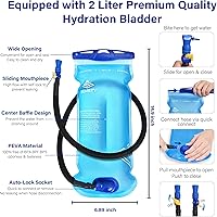 Vista 8 de Mochila de hidratación de esquí de 25 litros con vejiga de agua de 2 L, arnés aislado, mochila impermeable para viajes de snowboard, esquí, Negro