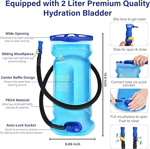 Miniatura 8 de Mochila de hidratación de esquí de 25 litros con vejiga de agua de 2 L, arnés aislado, mochila impermeable para viajes de snowboard, esquí,