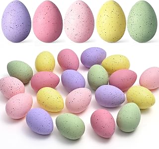 Waipfaru 20 Pcs Easter Eggs, 2.4'' Plastic Speckled Easter Eggs and Vase Filler, Pastel Easter Eggs for DIY Spring Farmhouse Home Table Easter Decorations (Purple, Pink, Yellow, Green)