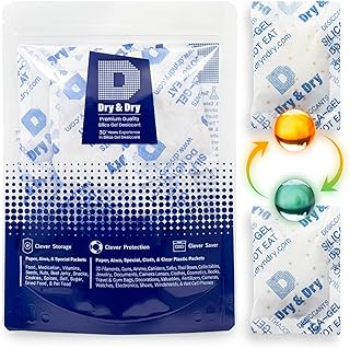 Dry & Dry 20 Gram [14 Packets] Food Safe Orange Indicating(Orange to Dark Green) Mixed Silica Gel Packets Desiccants - Rechargeable Silica Gel Packs, Silica Gel, Moisture Absorbers