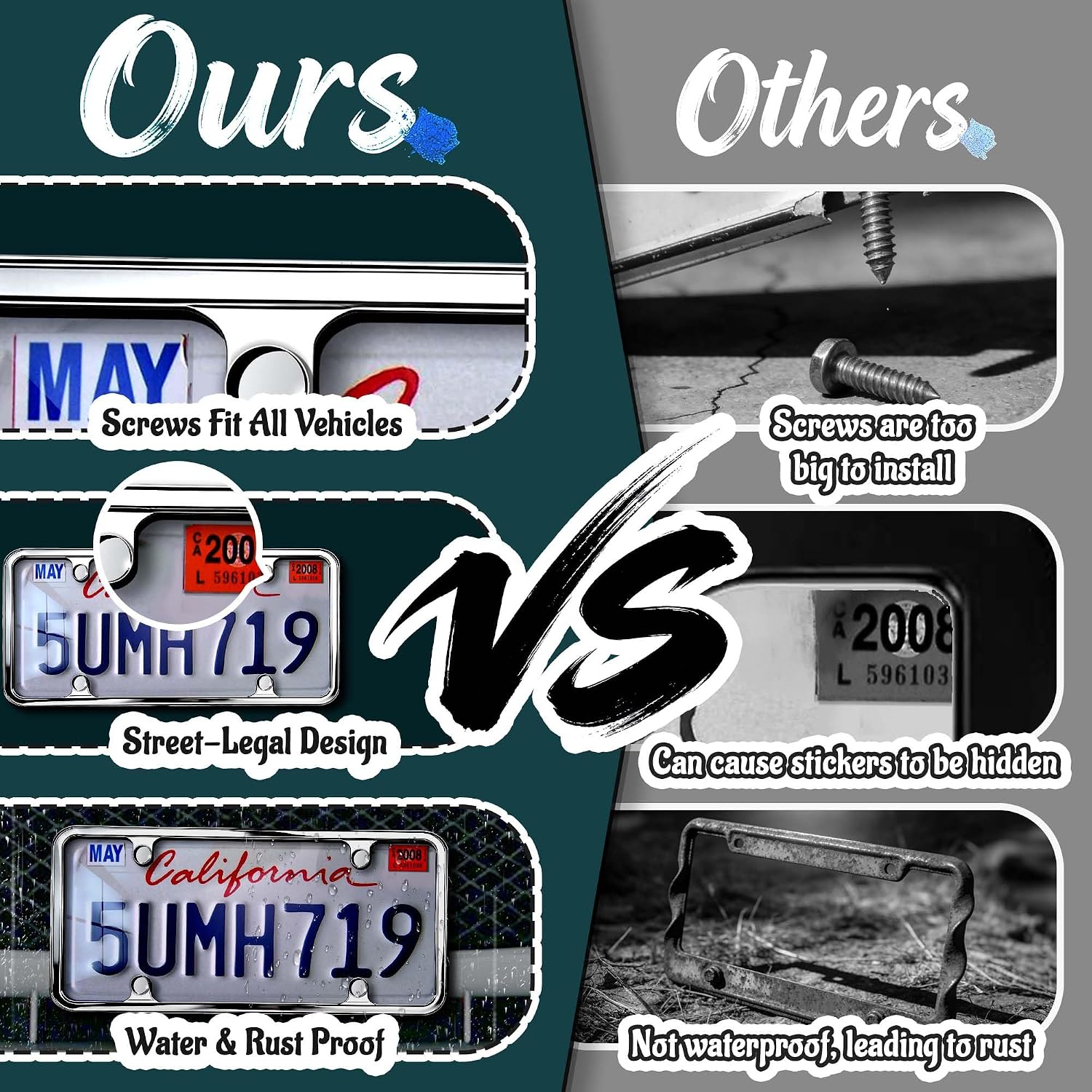 Premium Clear License Plate Covers & Chrome Frames with Screw Caps, Street Legal Universal Fit, Heavy Duty Rattle-Free & Rust-Free Zinc Chrome Frames & Clear License Plate Covers for Women & Men