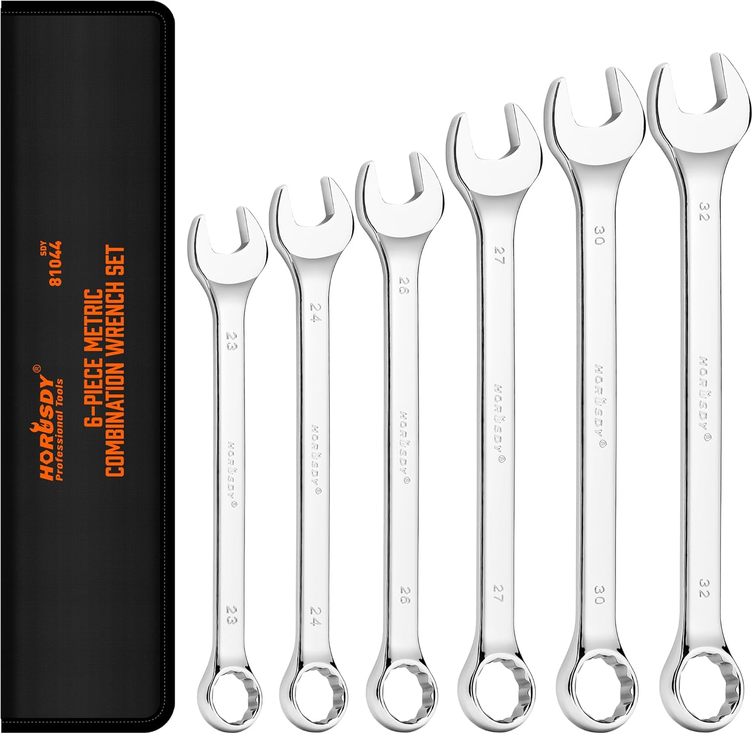 HORUSDY Large Wrench Set with Rolling Pouch | Metric | 6-Piece | 23mm, 24mm, 26mm, 27mm, 30mm, 32mm | 12 Point | Chrome Vanadium Steel