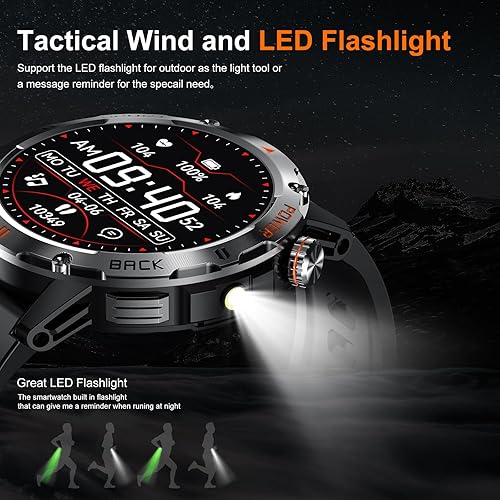 Miniatura 2 de Reloj inteligente militar para hombre, (responderhacer llamadas), reloj inteligente de fitness con linterna compatible con Android y iPhone,