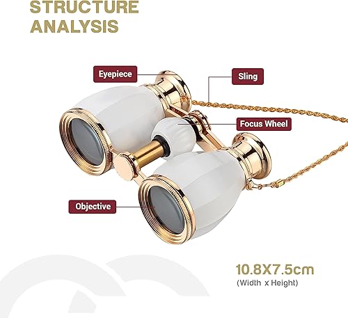 Miniatura 7 de ESSLNB Lentes de ópera para mujeres y adultos, de 1.18 x 1.18 pulgadas, binoculares compactos para teatro y conciertos, binoculares antiguos con