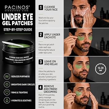 Pacinos Under Eye Gel Patches - Eliminates Puffiness, Smoothes Wrinkles, Brightens Under Eye Darkness - Firms & Tightens Skin with Vitamin E & B5 - Promotes Collagen, Organic