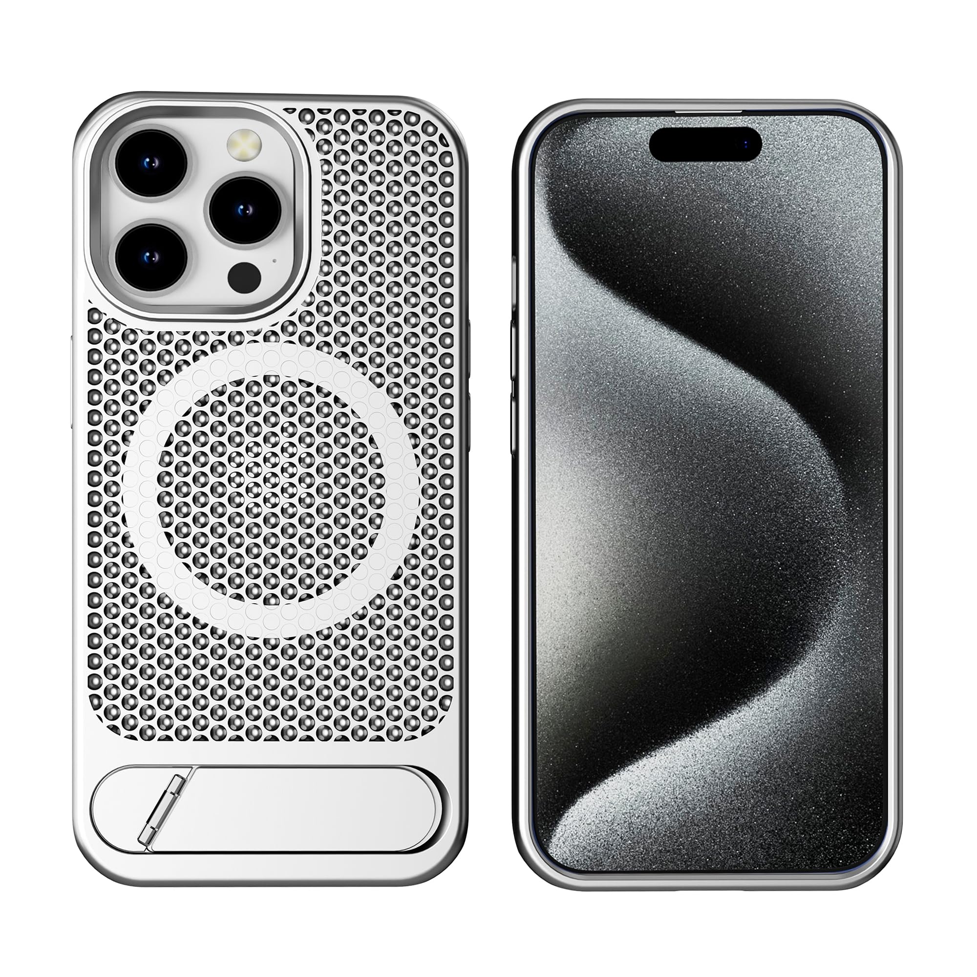 amazon basics Vanguard Laser Cut mesh case Compatible with iPhone 15 Pro | Supports Magnetic and Wireless Charging - Sil