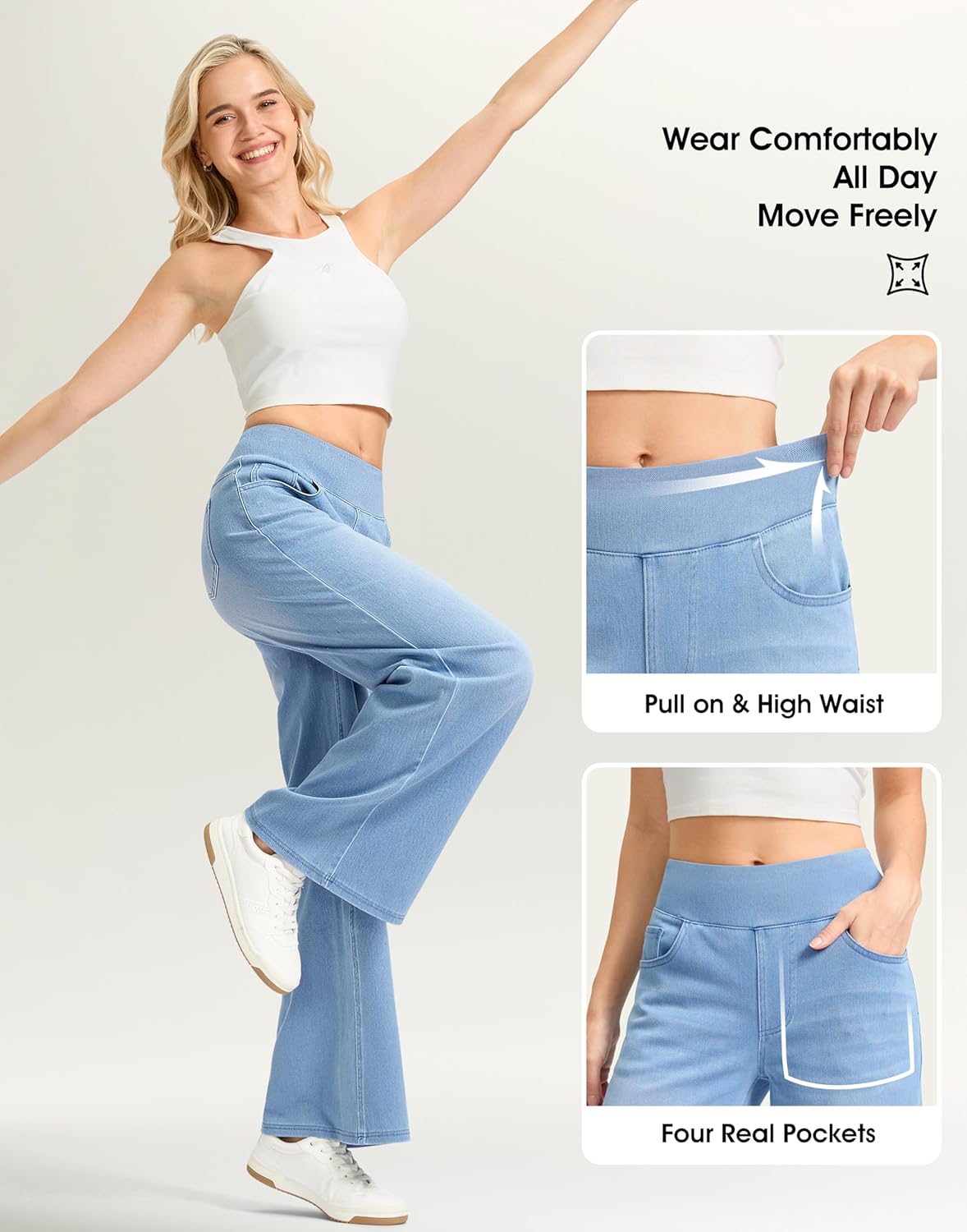 Rammus Wide Leg Jeans Woman High Waisted Pull On Jeans for Women Baggy Straight Leg Jean Stretchy Tummy Control Pants - Image 4