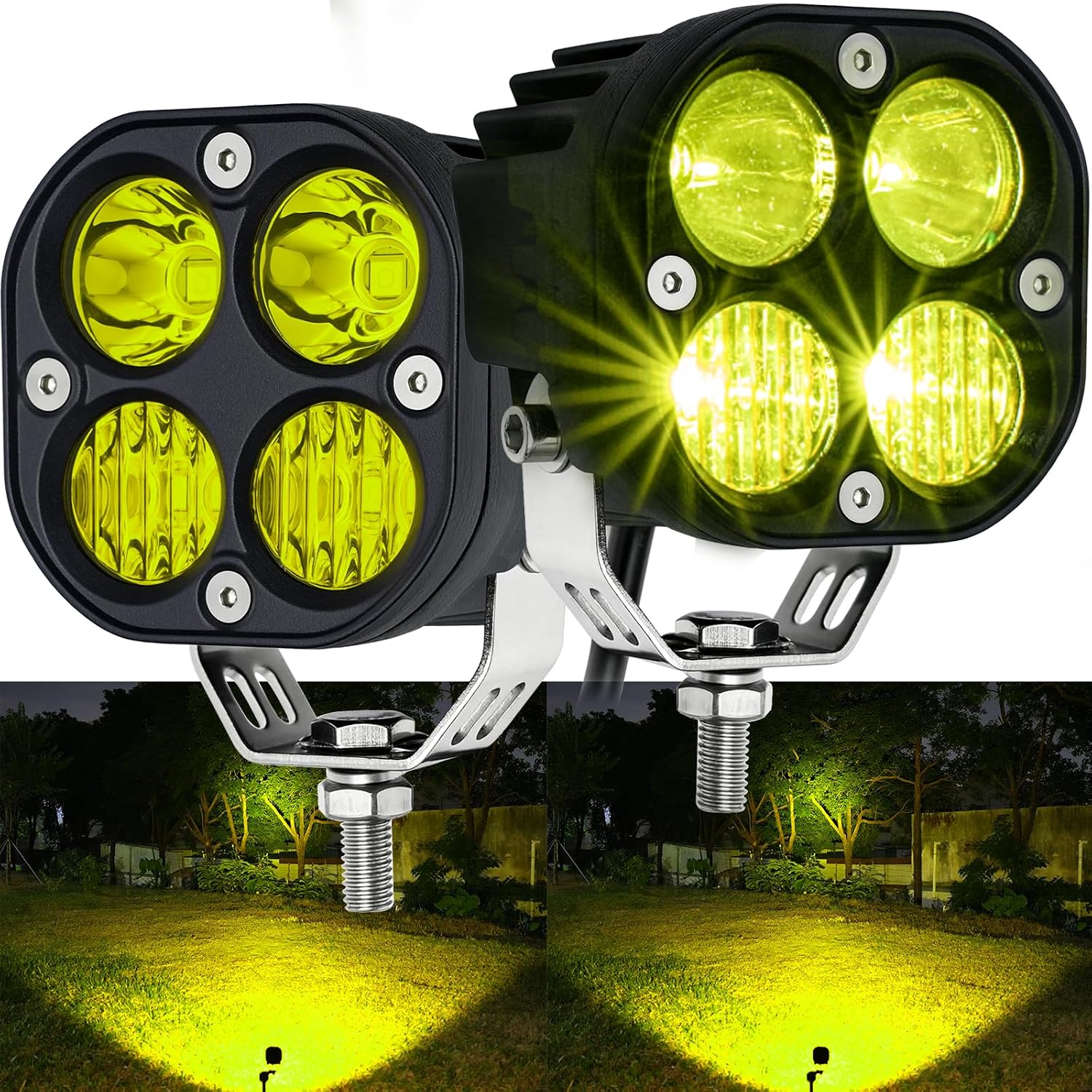 2-Pack 40W 3Inch Combo Beam Lime Yellow LED Pod Lights - Bright Off-Road Driving Fog Lights, Waterproof Auxiliary Ditch Lights for Truck, SUV, ATV, Boat, Motorcycle, Pickup, Tractor