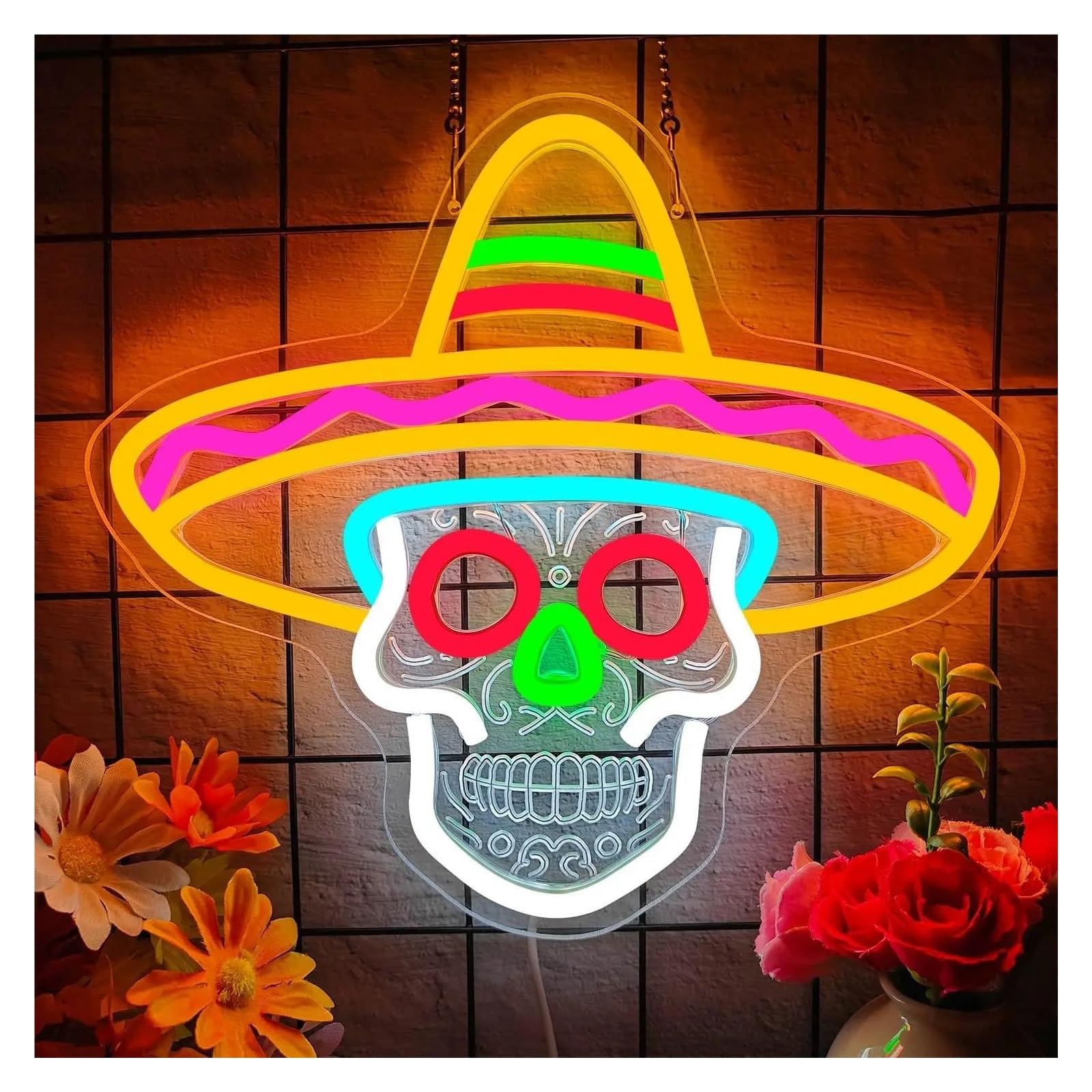 RONGCH Hanging Art Neon Signs Skull Neon Sign Light USB Dimmable for Club Bistro Bar Party Room Wall Art Decor 42cmx38cm