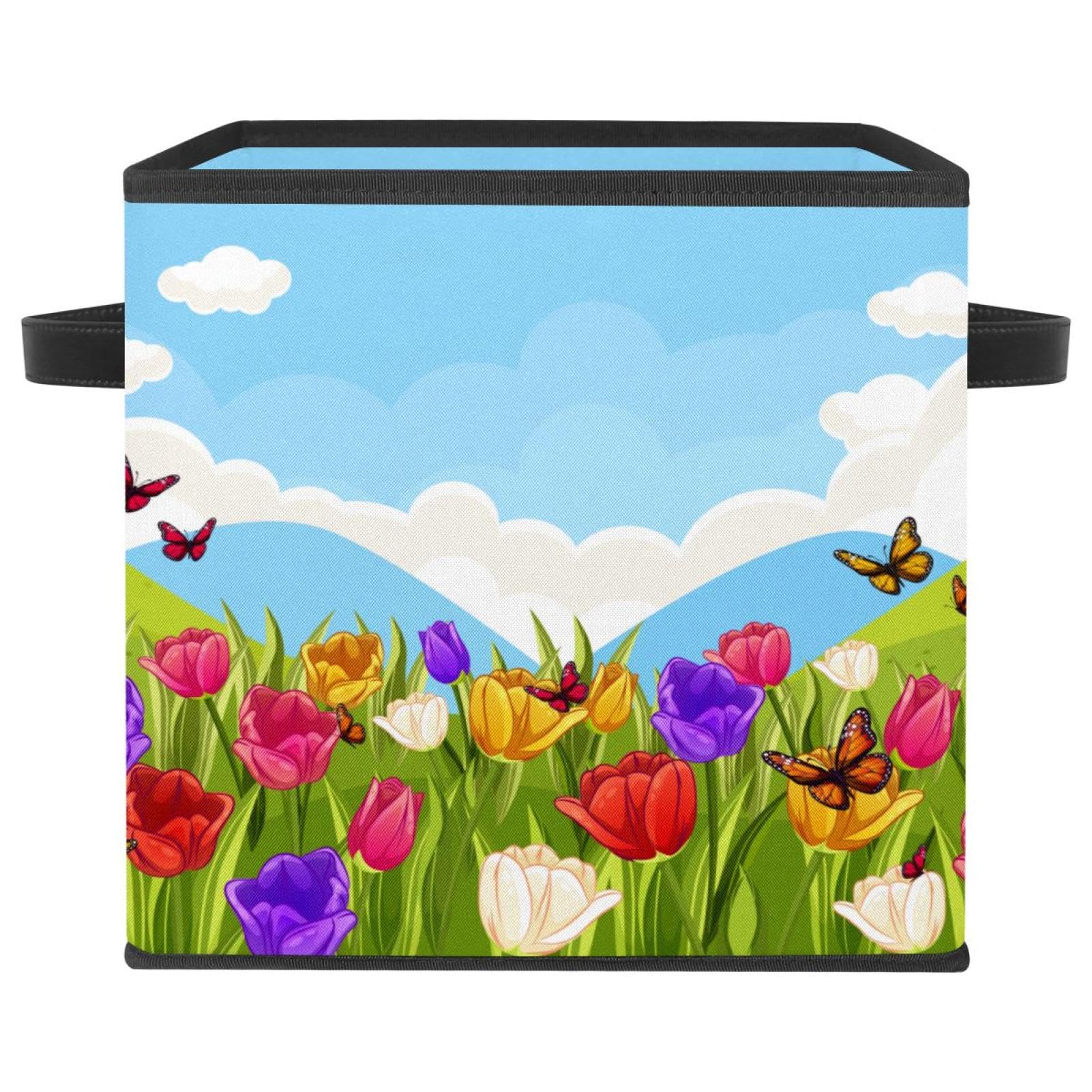 Boîte de rangement en tissu pliable maison chambre salon motif paysage printanier