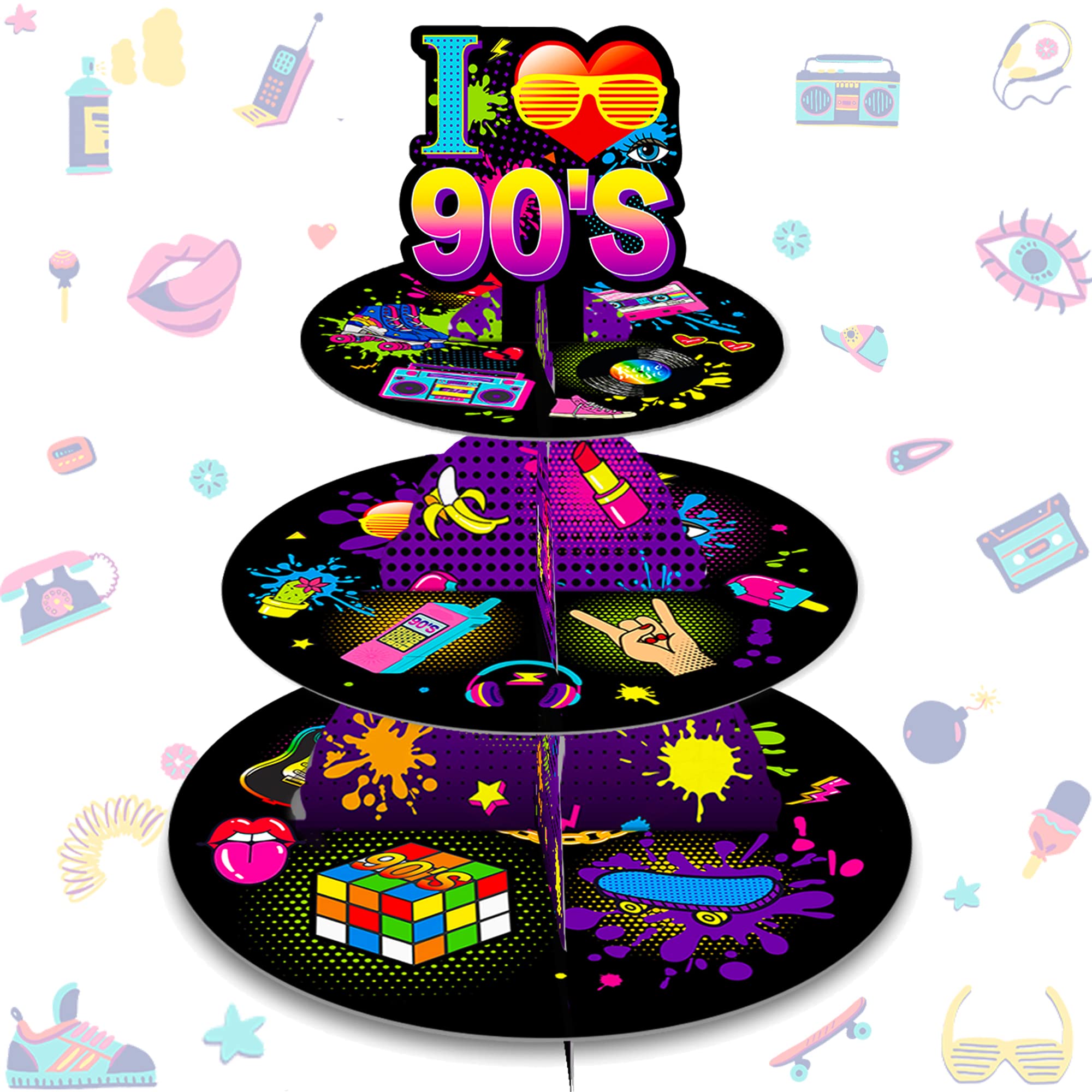 Photo 1 of 3-Tier 90s Party Cupcake Stand Decoration Back To The 90s Party Cake Cupcake Holder 