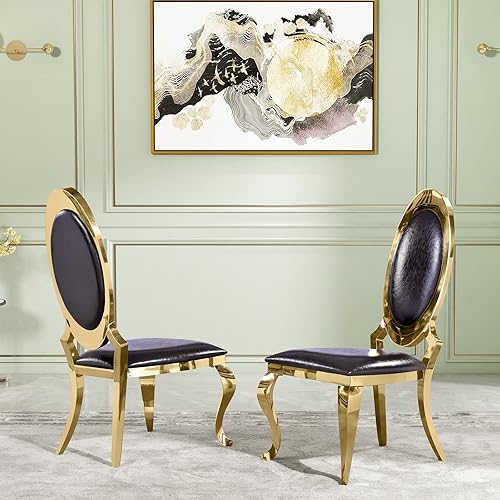 Miniatura 5 de ACEDÉCOR Juego de mesa de comedor de lujo de 7 piezas, juego de cocina y comedor con 6 sillas de comedor de cuero negro, mesa de comedor blanca y