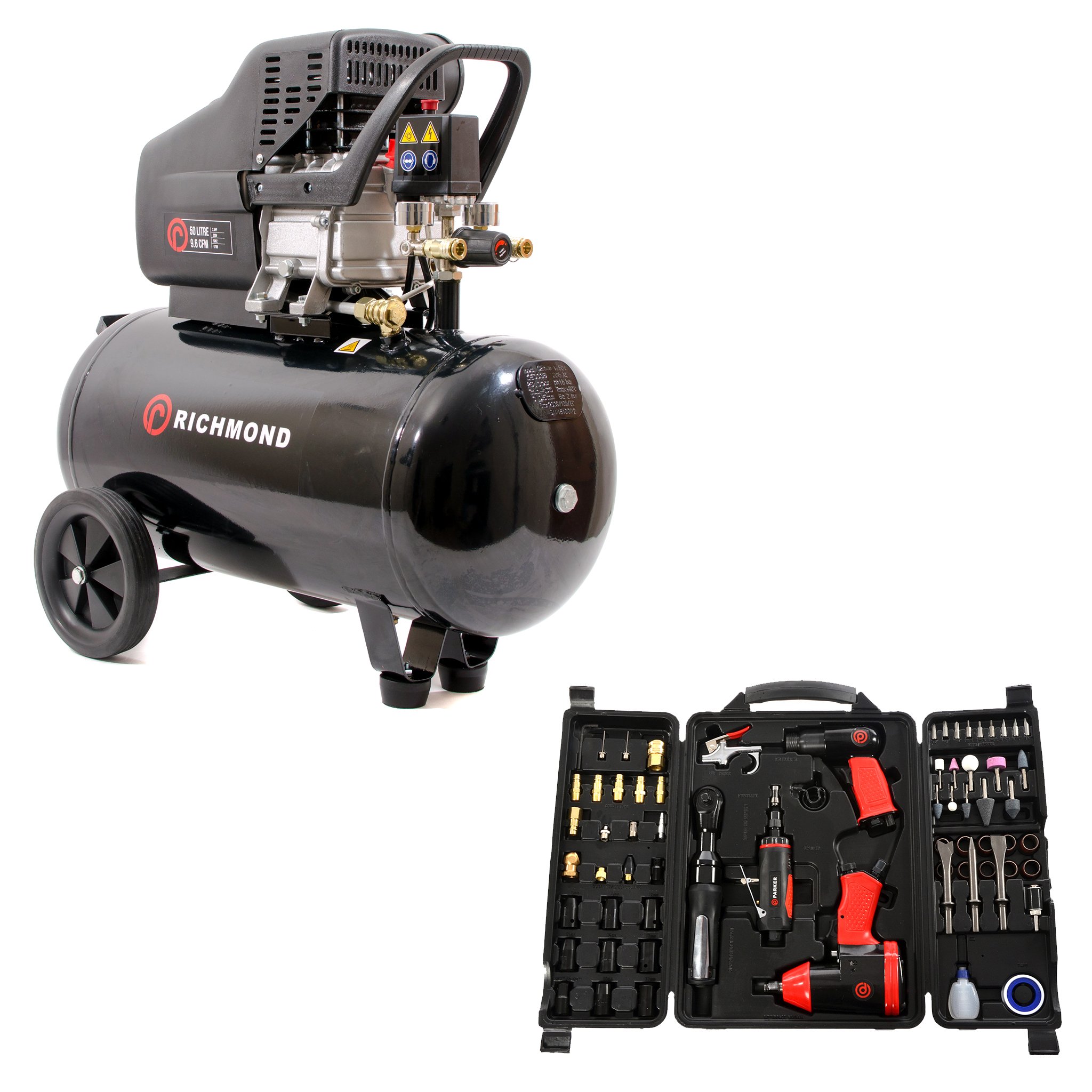50 Litre Air Compressor - 9.6 CFM & Tool Kit Package