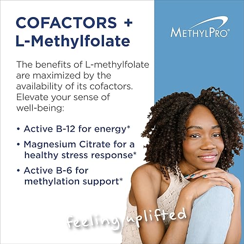 Miniatura 2 de MethylPro L-metilfolato de 5 mg + Cofactores - Suplemento L de metil folato para mujeres y hombres, vitamina B9 metilada (5-MTHF) con B6 y B12 para
