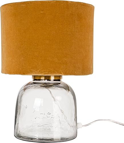 Miniatura 8 de Creative Co-Op Lámpara de mesa moderna con base de vidrio y pantalla de terciopelo, amarillo mostaza