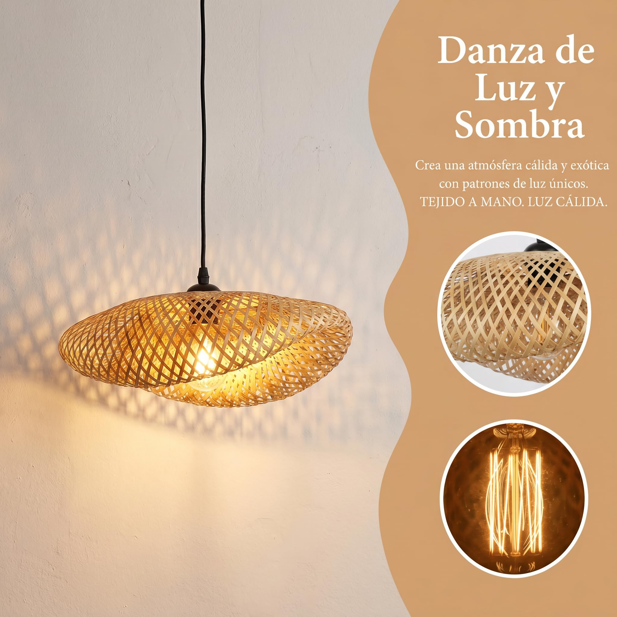 BARCELONA LED Lampada Sospesa Rattan Vimet con Spina E27