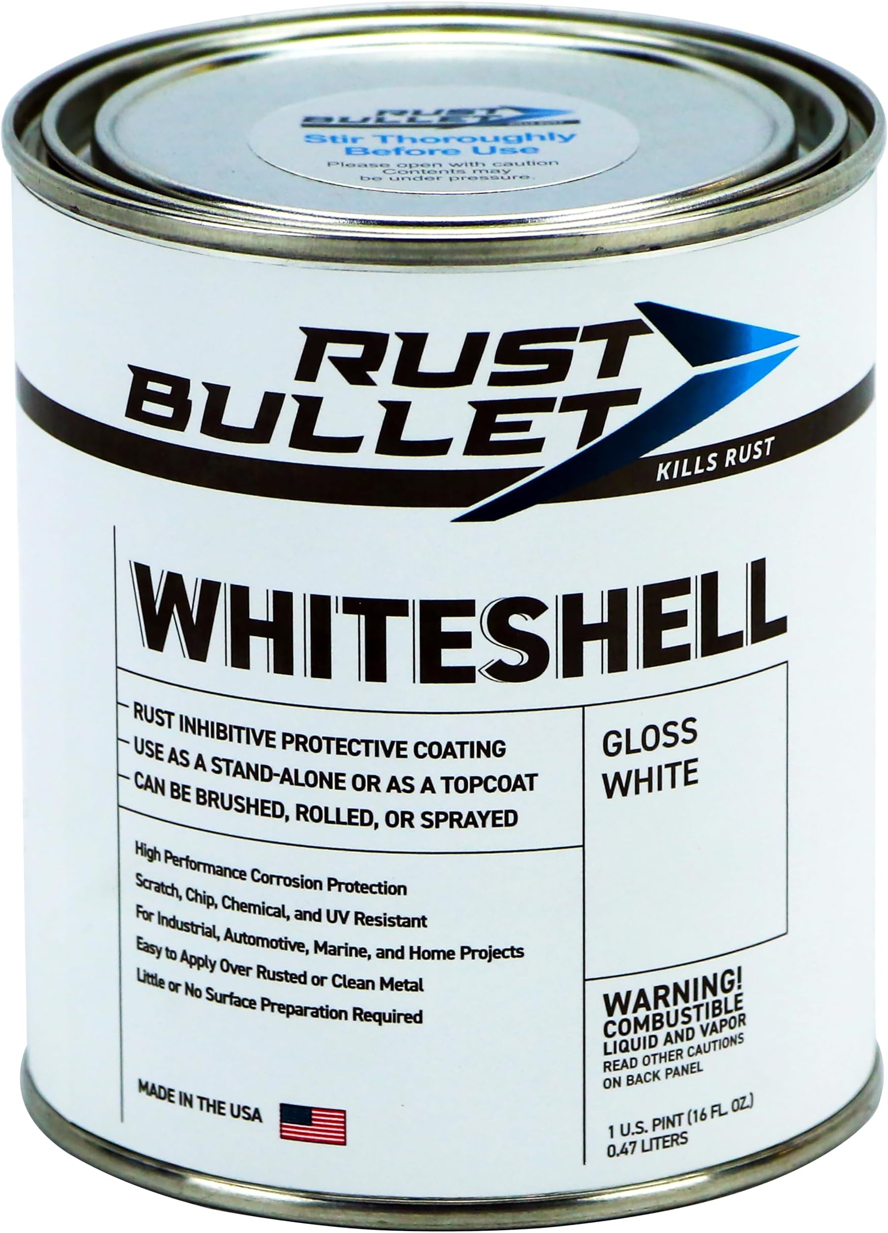 RUST BULLET ホワイトシェル (パイント) - グロスホワイト防錆保護コーティング、UV耐性 - トップコート不要