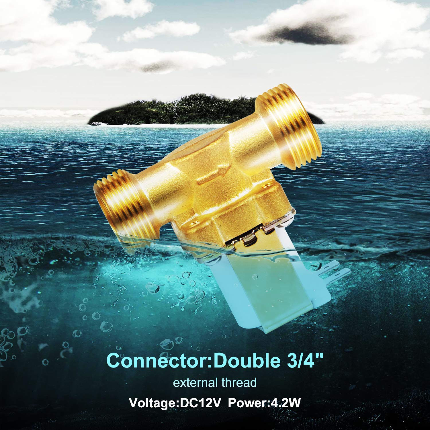 EXLECO Lot de 2 électrovannes NC G3/4" 12 V 2 voies d'entrée d'eau en laiton électrovanne normalement fermée électrovanne magnétique magnétique pour contrôle de l'eau