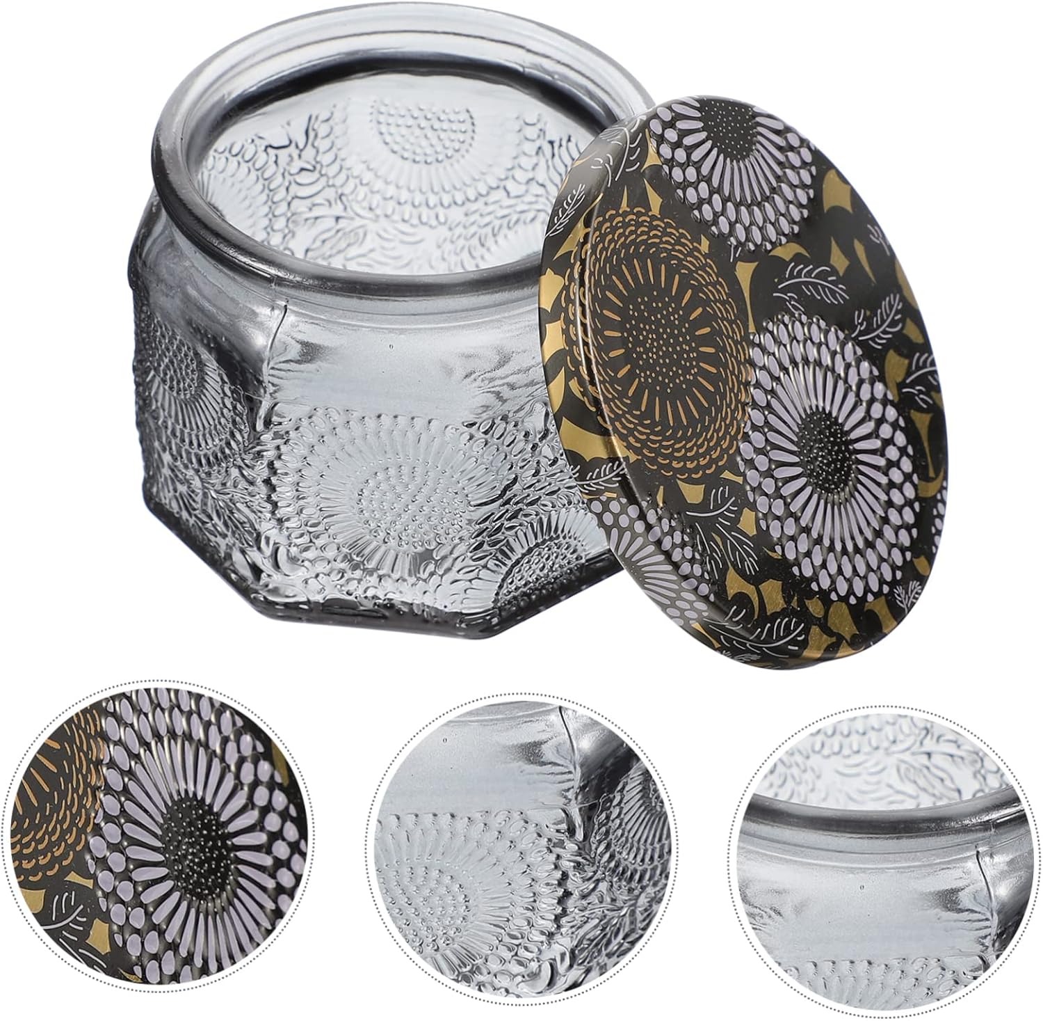 Lurrose 14Pcs Embossed Glass Candle Jars with Lids Candle Containers for DIY Aromatherapy Crafts High-Temperature Resistant Storage Canisters Unique Design for Home Decor